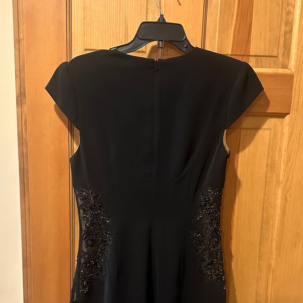 Badgley Mischka Black Midi Dress Beaded Lace Side Panels Sheath size 10 NWT - Picture 6 of 9